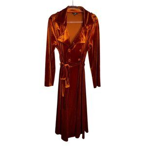 Fashion Nova Womens XL Rust Orange Velvet Double-Breasted Belted Trench Coat HOT